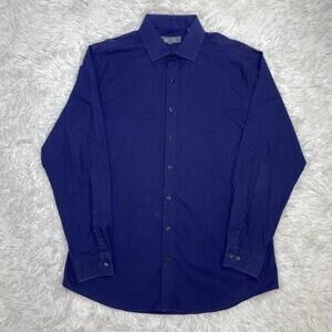 Kenneth Cole Reaction Mens 16.5 34/35 Wrinkle Free Navy Blue Dress Shirt Stripe
